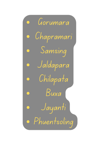 Gorumara Chapramari Samsing Jaldapara Chilapata Buxa Jayanti Phuentsoling