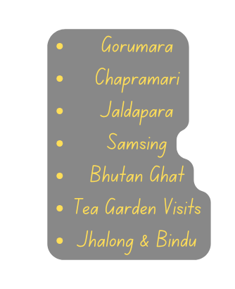 Gorumara Chapramari Jaldapara Samsing Bhutan Ghat Tea Garden Visits Jhalong Bindu