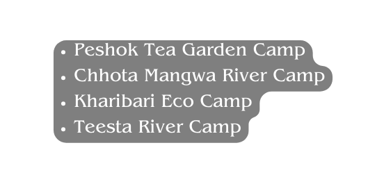 Peshok Tea Garden Camp Chhota Mangwa River Camp Kharibari Eco Camp Teesta River Camp